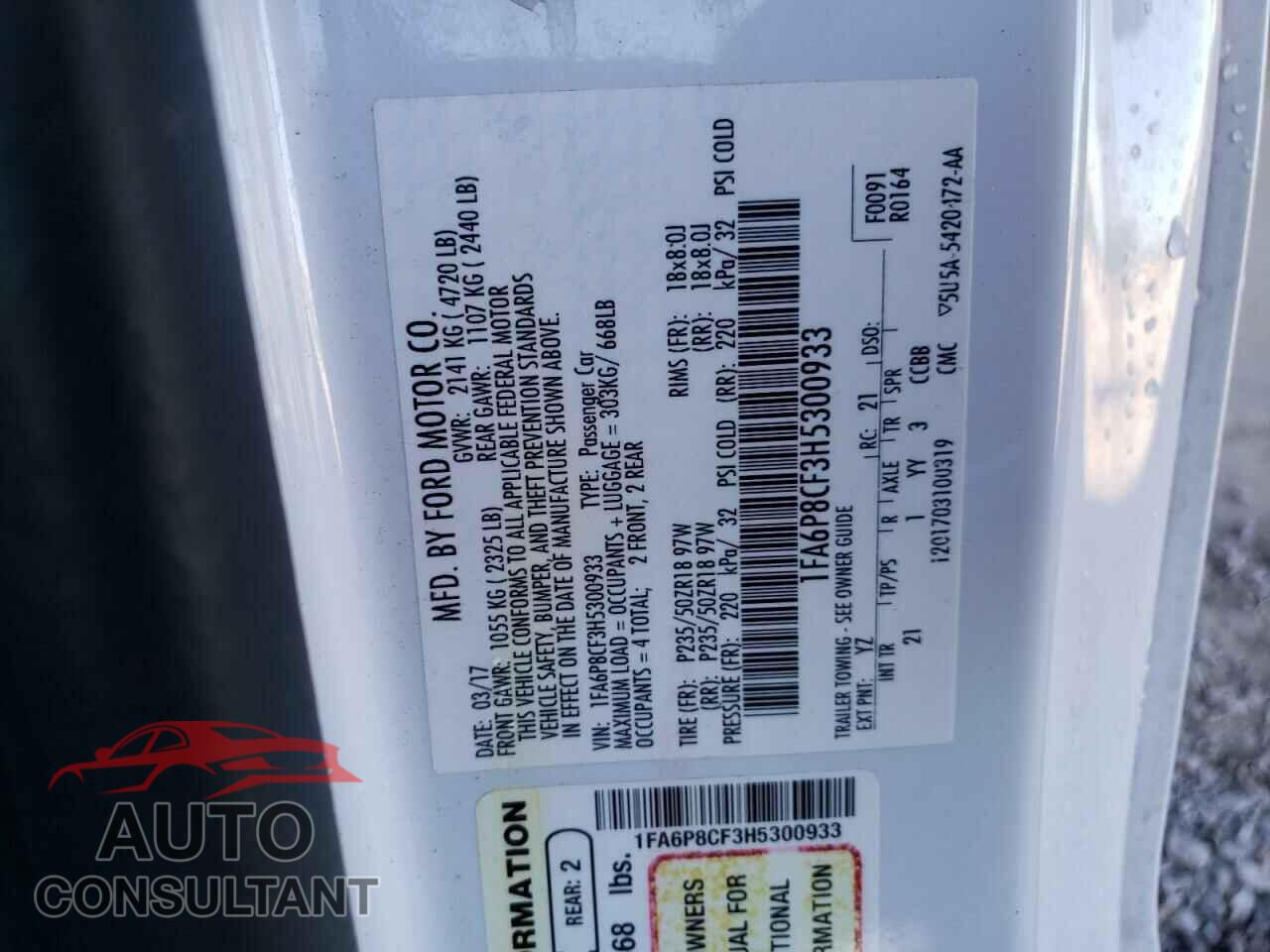 FORD MUSTANG 2017 - 1FA6P8CF3H5300933