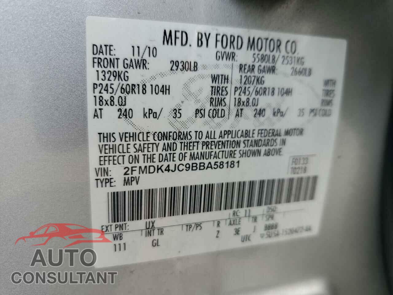 FORD EDGE 2011 - 2FMDK4JC9BBA58181