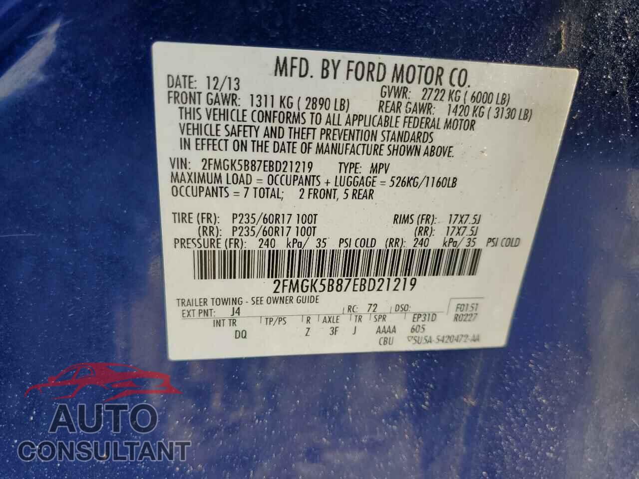 FORD FLEX 2014 - 2FMGK5B87EBD21219