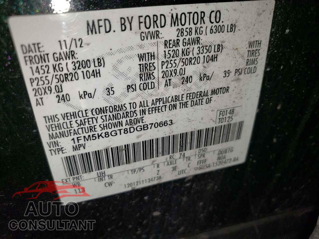 FORD EXPLORER 2013 - 1FM5K8GT8DGB70663