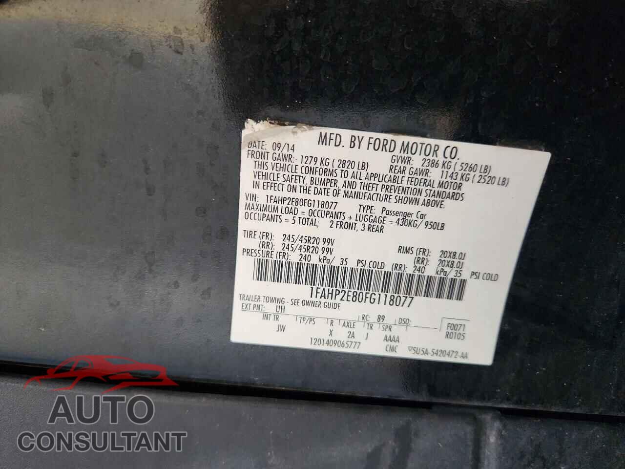 FORD TAURUS 2015 - 1FAHP2E80FG118077