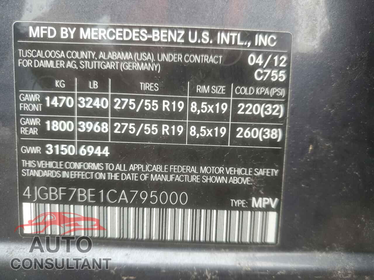 MERCEDES-BENZ GL-CLASS 2012 - 4JGBF7BE1CA795000