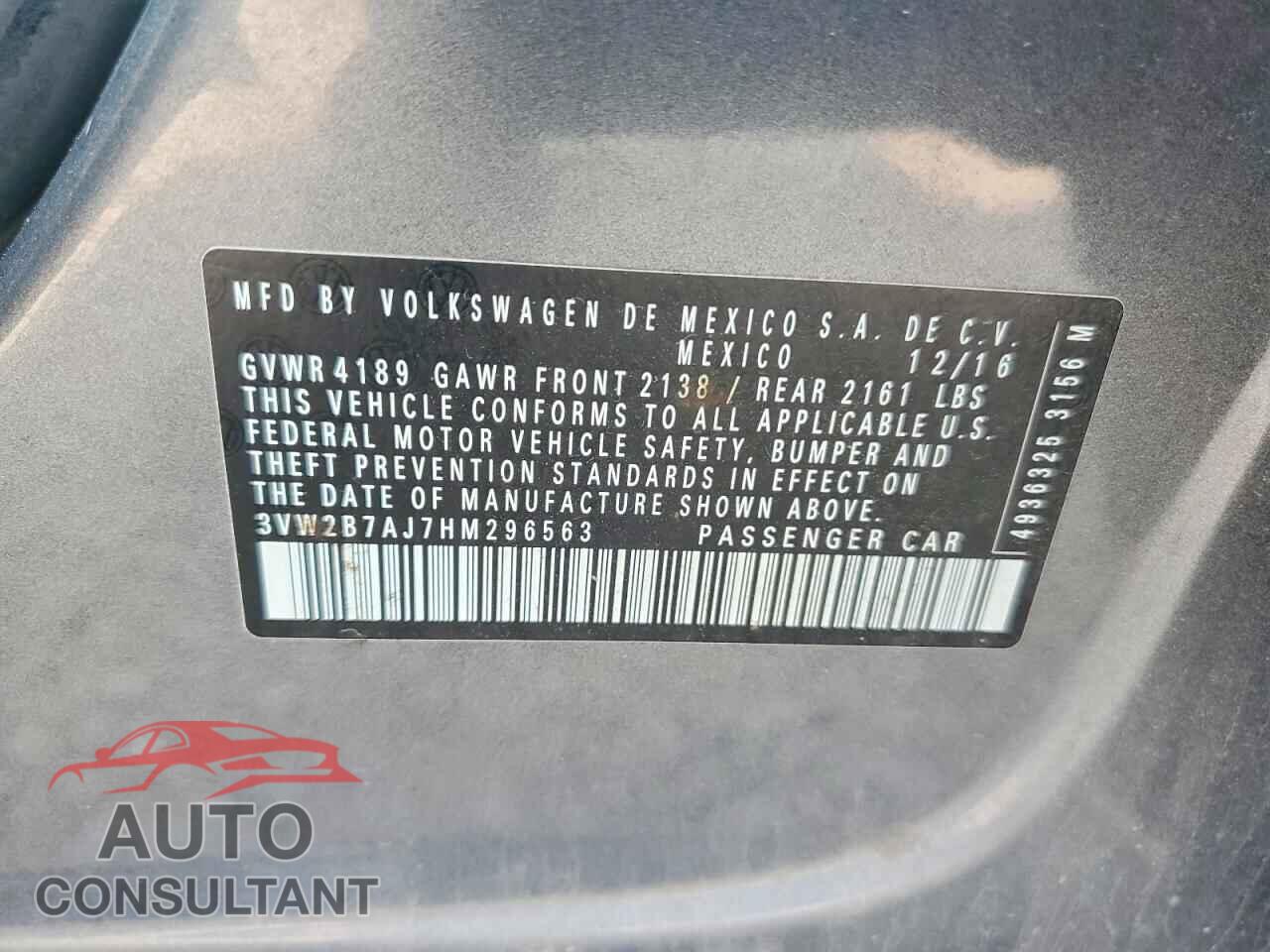 VOLKSWAGEN JETTA 2017 - 3VW2B7AJ7HM296563