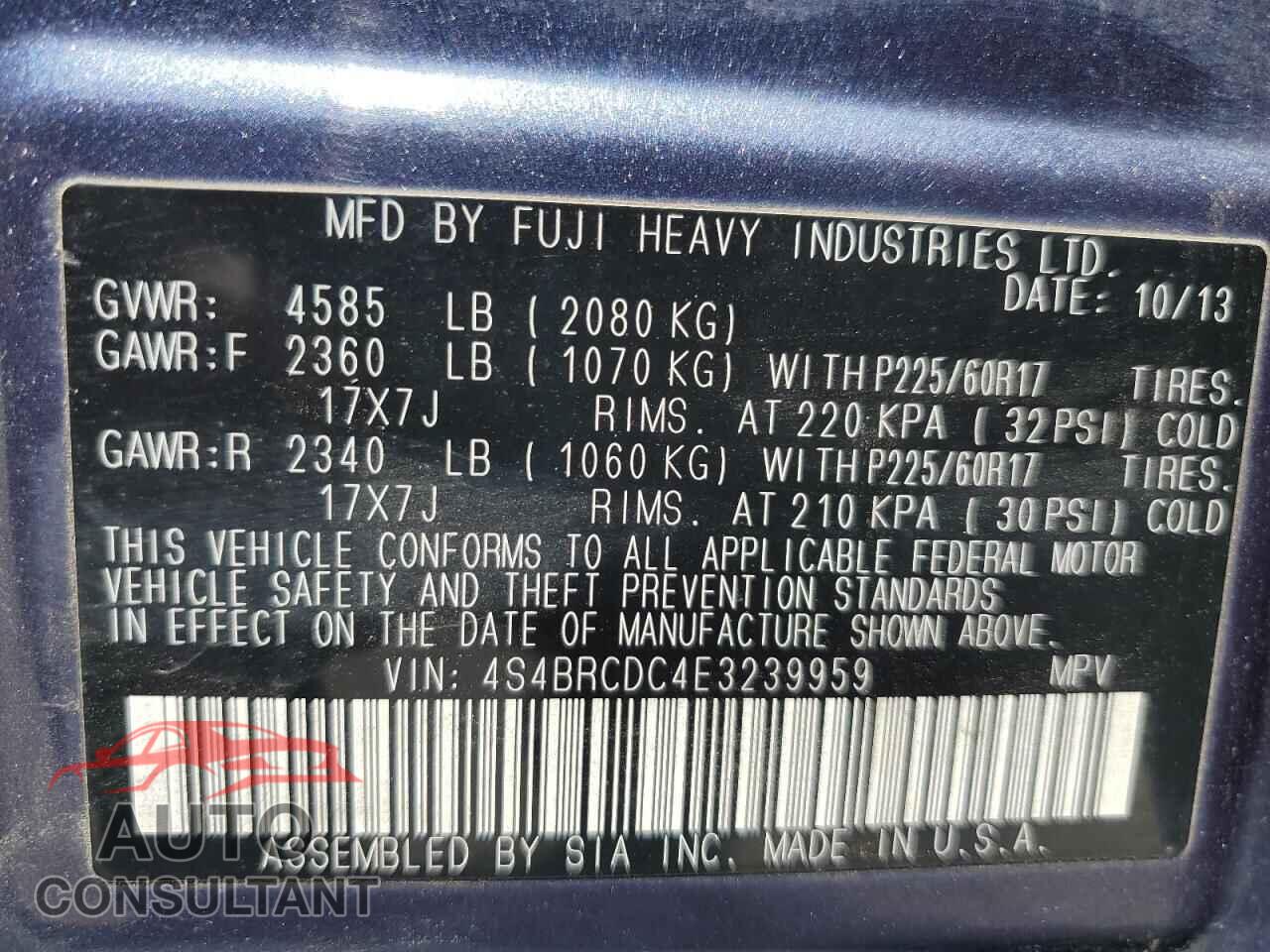SUBARU OUTBACK 2014 - 4S4BRCDC4E3239959