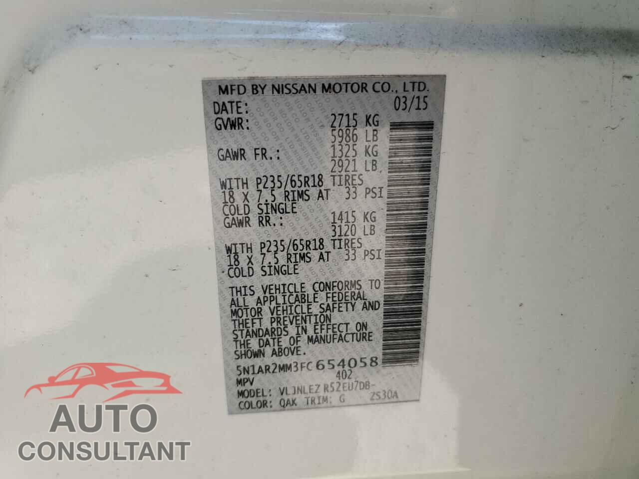 NISSAN PATHFINDER 2015 - 5N1AR2MM3FC654058