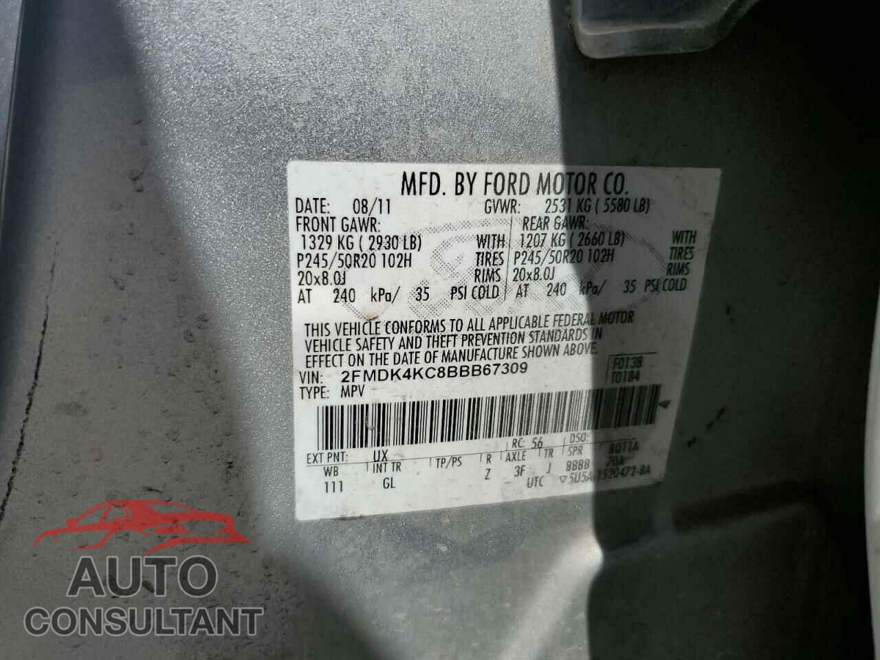 FORD EDGE 2011 - 2FMDK4KC8BBB67309