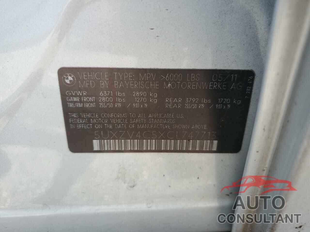 BMW X5 2012 - 5UXZV4C5XCL747713