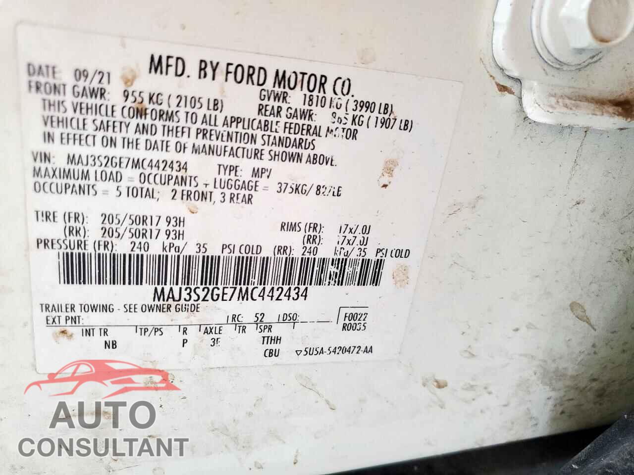 FORD ECOSPORT 2021 - MAJ3S2GE7MC442434
