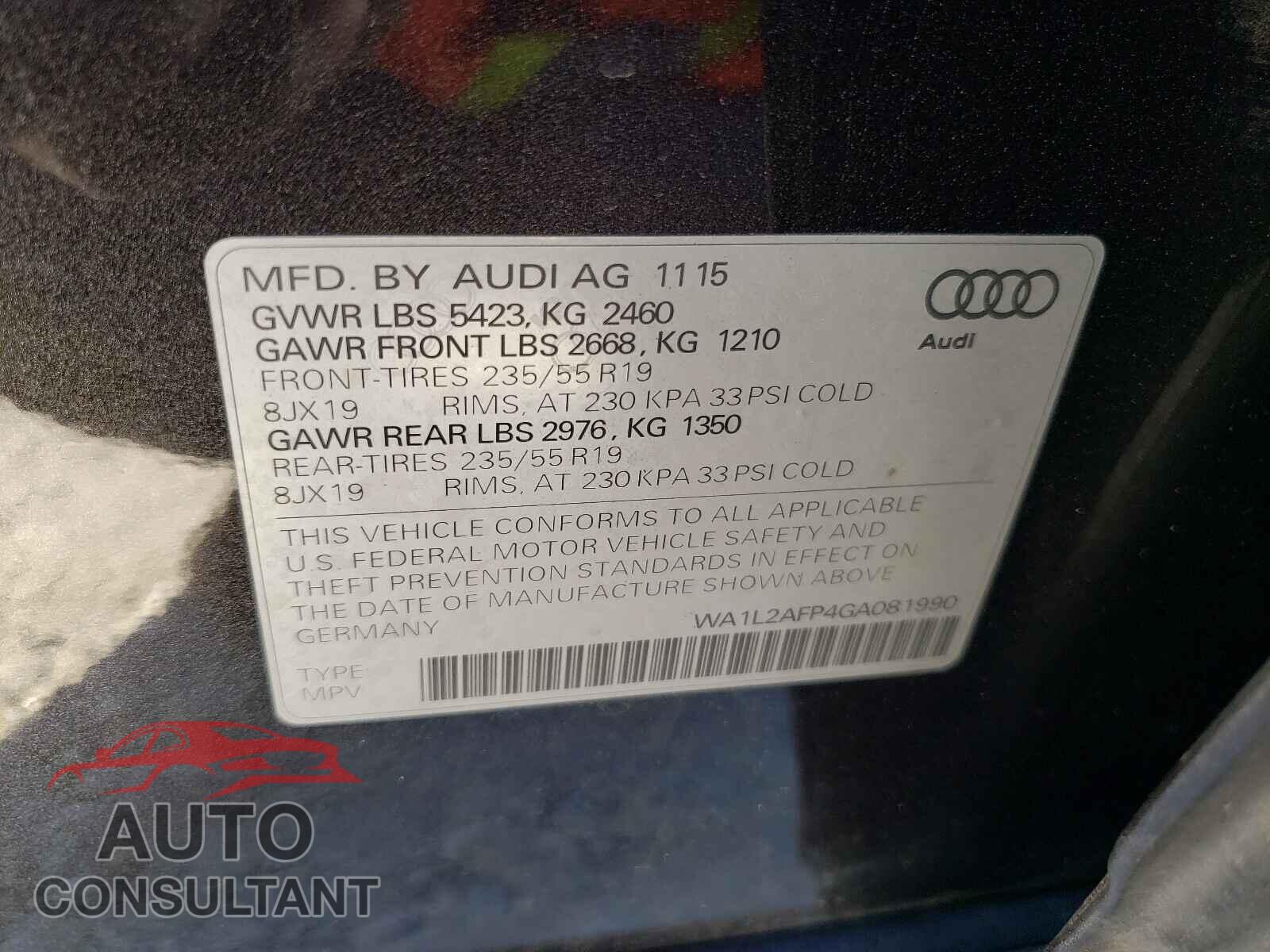 AUDI Q5 2016 - WA1L2AFP4GA081990