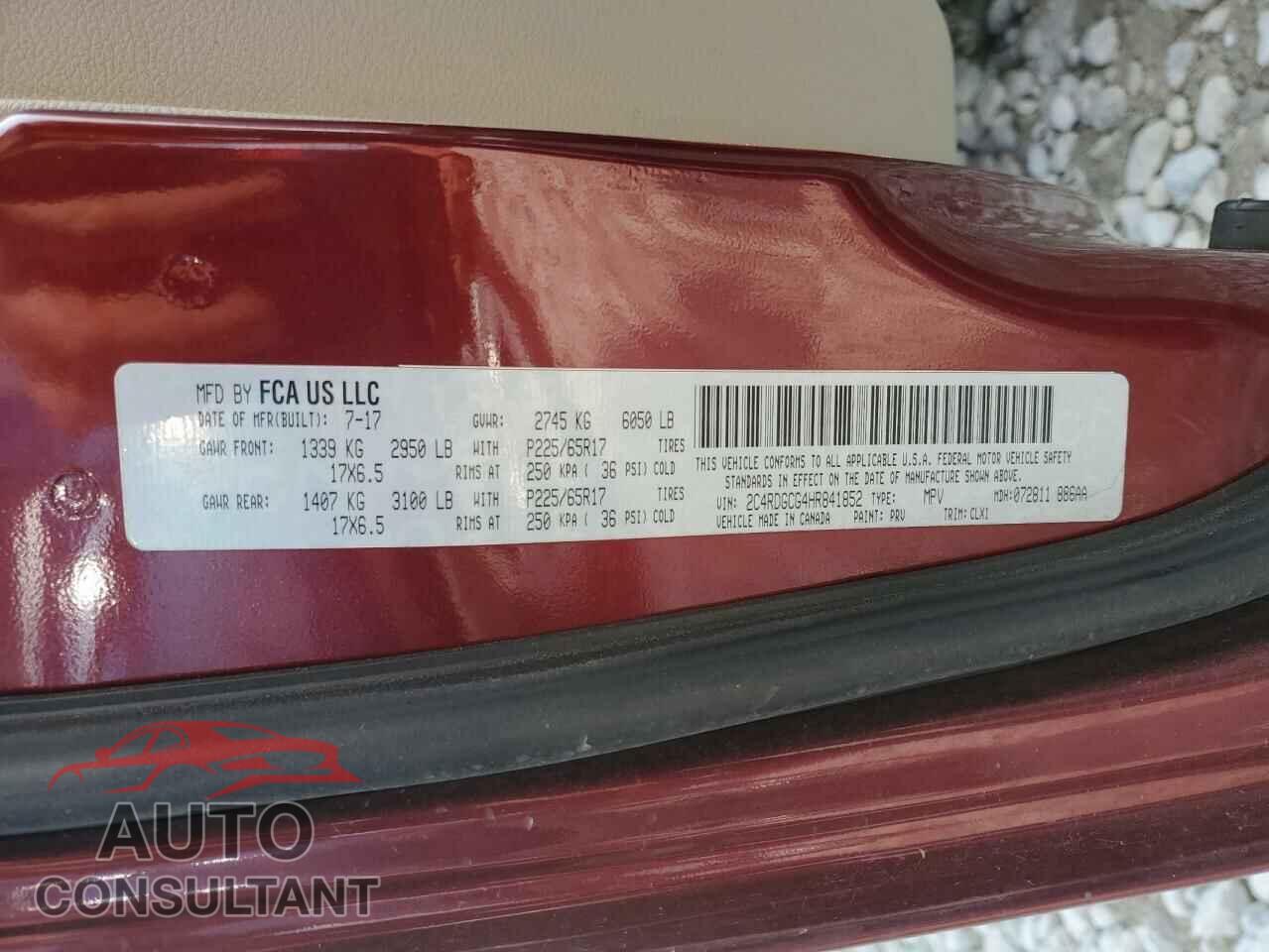 DODGE CARAVAN 2017 - 2C4RDGCG4HR841852