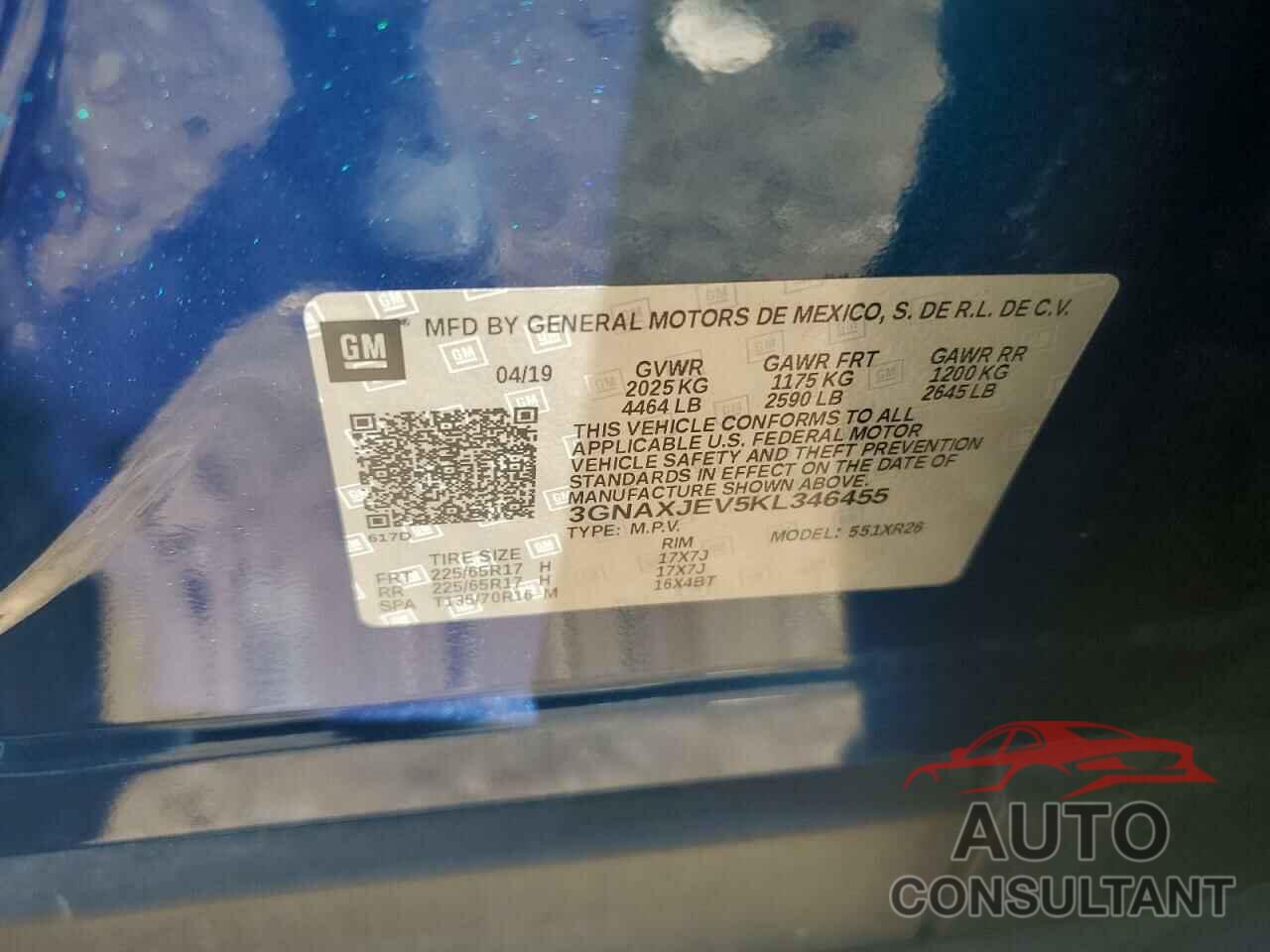 CHEVROLET EQUINOX 2019 - 3GNAXJEV5KL346455