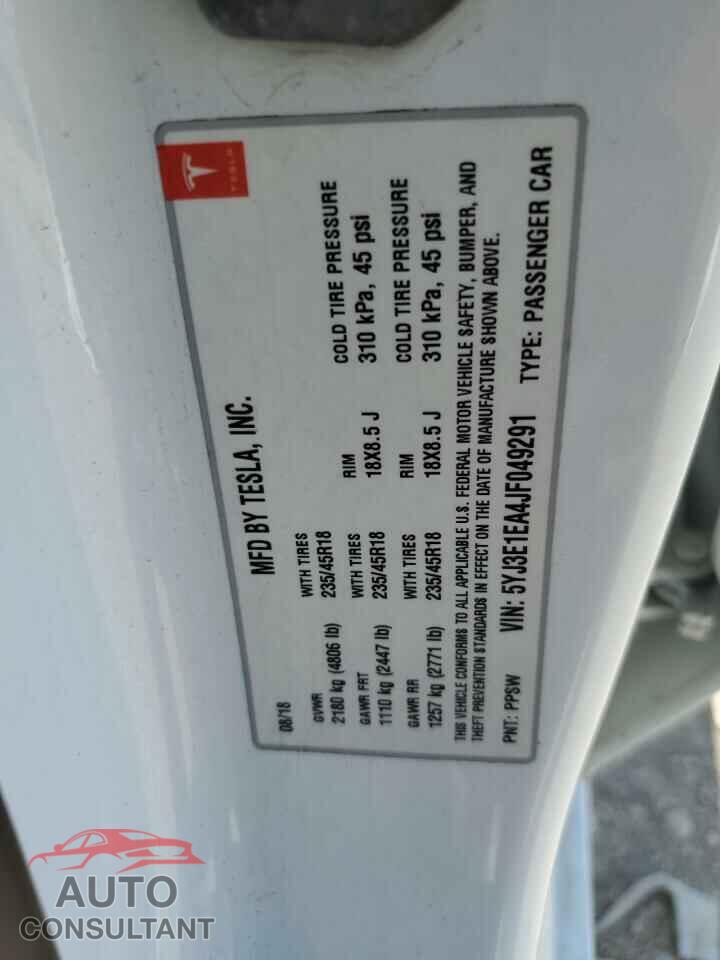 TESLA MODEL 3 2018 - 5YJ3E1EA4JF049291