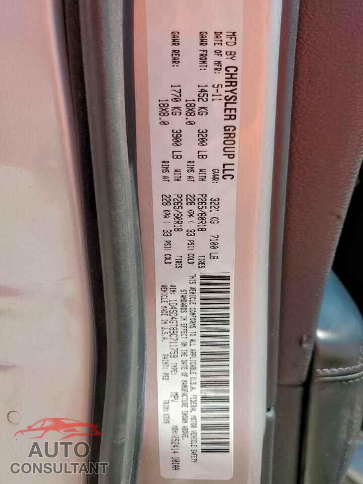 DODGE DURANGO 2011 - 1D4SD4GT8BC711759