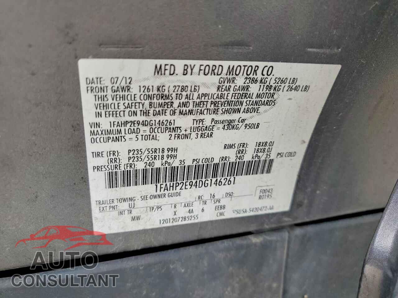 FORD TAURUS 2013 - 1FAHP2E94DG146261