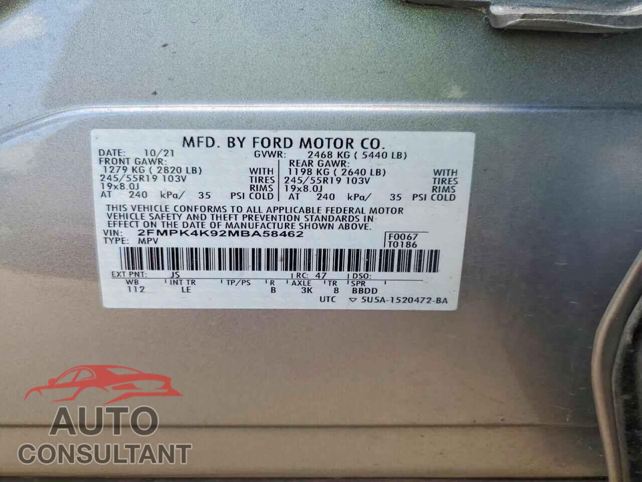 FORD EDGE 2021 - 2FMPK4K92MBA58462
