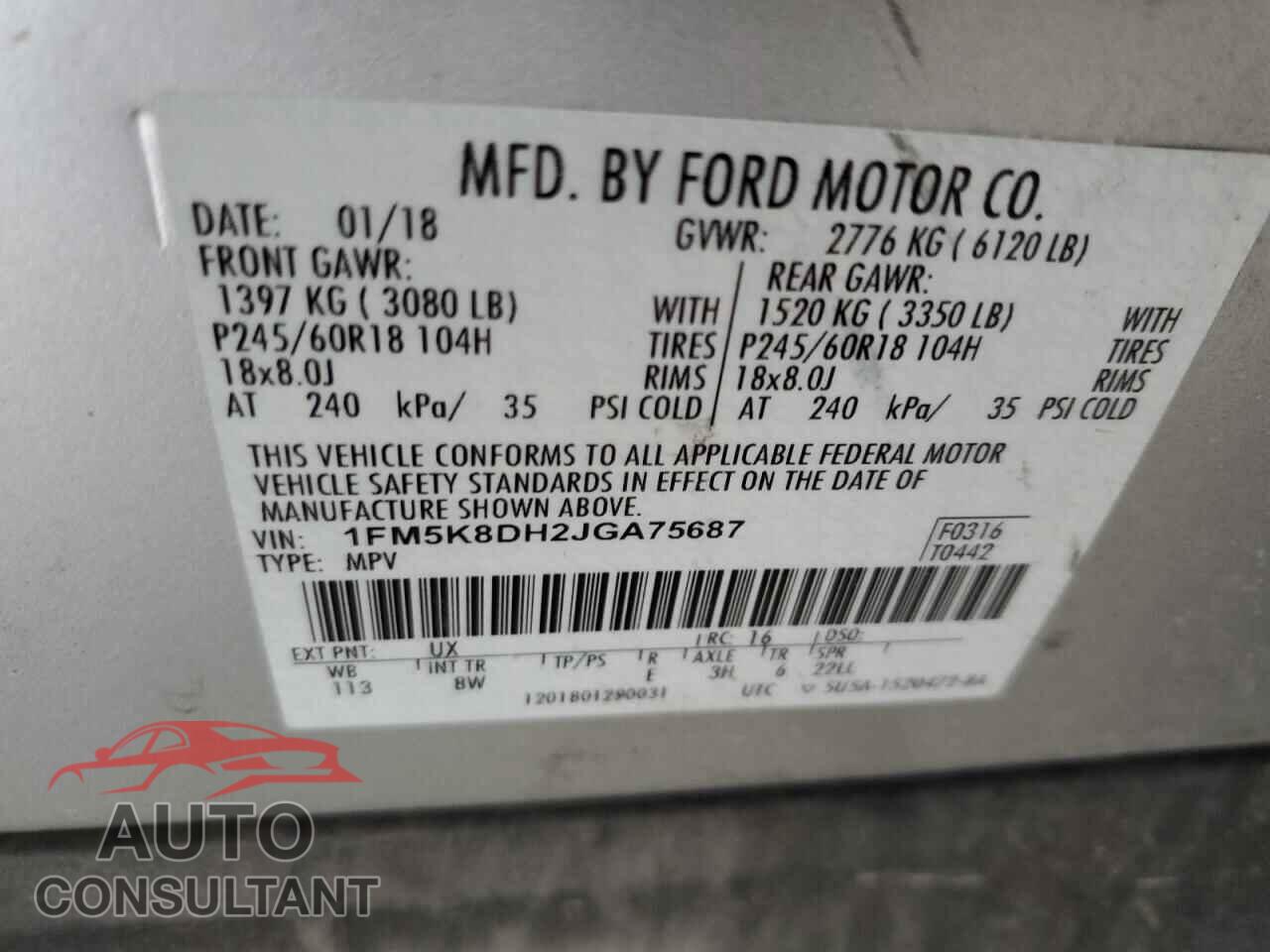 FORD EXPLORER 2018 - 1FM5K8DH2JGA75687