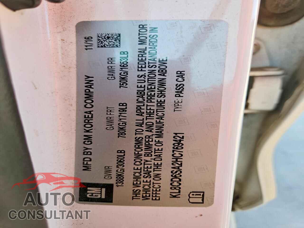 CHEVROLET SPARK 2017 - KL8CD6SA2HC769421