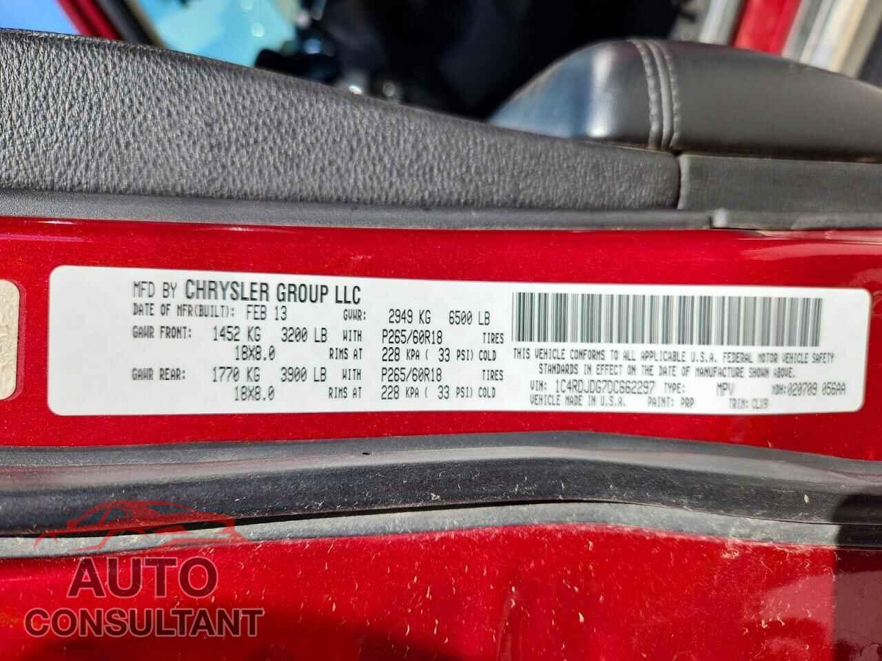 DODGE DURANGO 2013 - 1C4RDJDG7DC662297