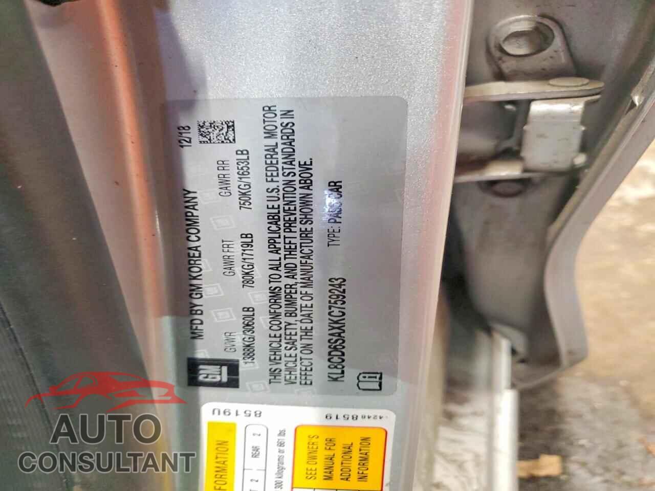 CHEVROLET SPARK 2019 - KL8CD6SAXKC759243