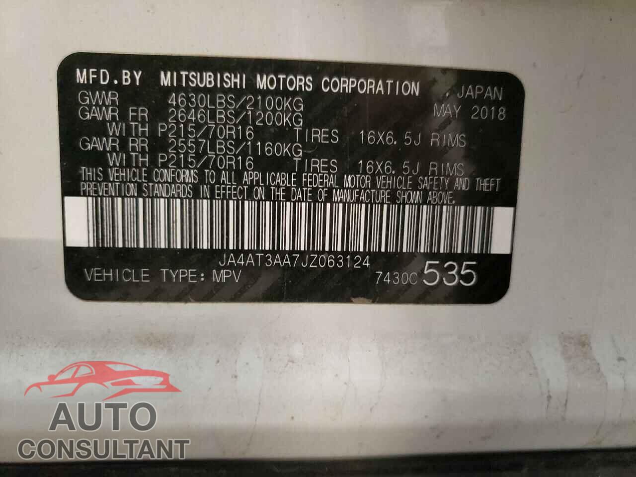 MITSUBISHI ECLIPSE 2018 - JA4AT3AA7JZ063124
