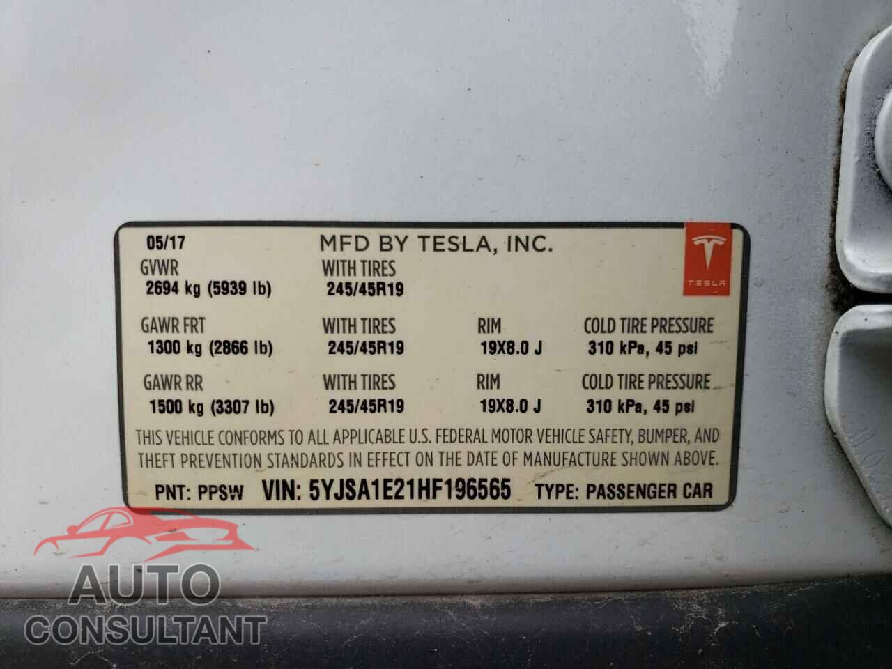 TESLA MODEL S 2017 - 5YJSA1E21HF196565