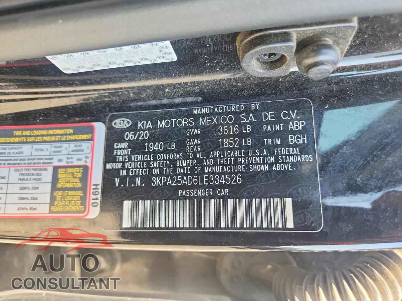 KIA RIO 2020 - 3KPA25AD6LE334526