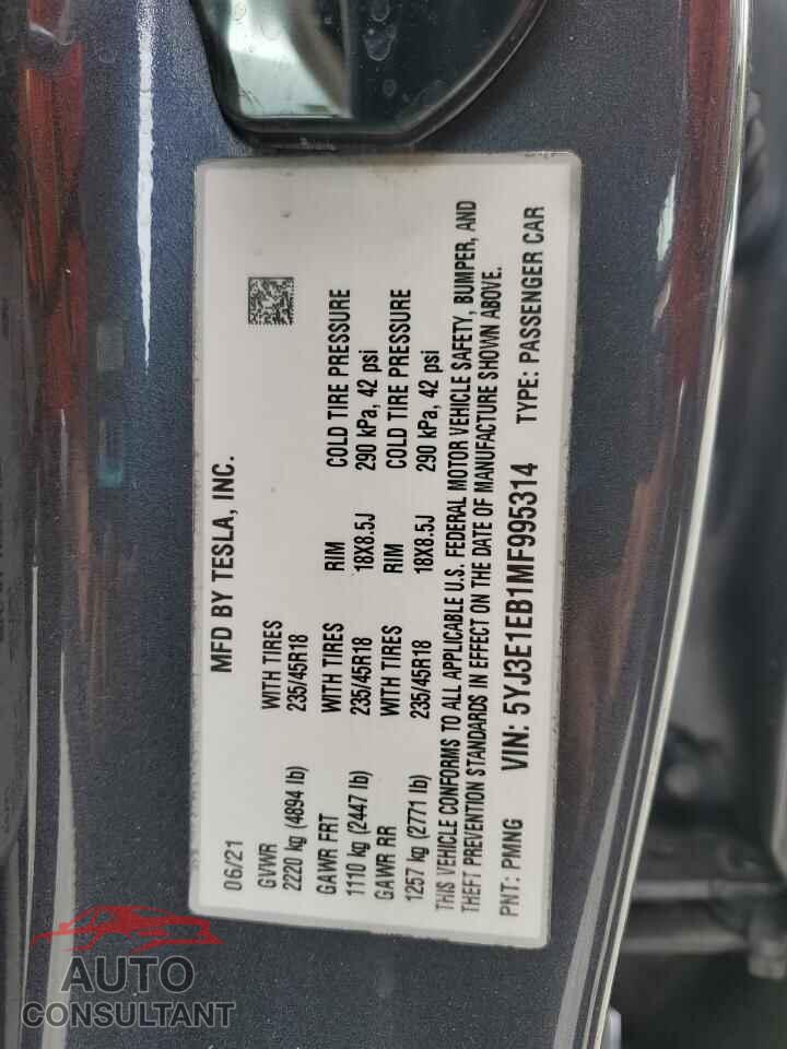 TESLA MODEL 3 2021 - 5YJ3E1EB1MF995314