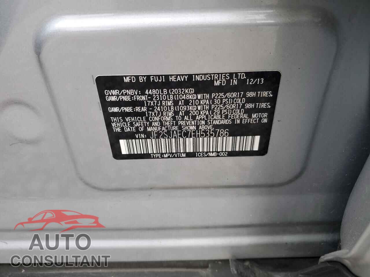 SUBARU FORESTER 2014 - JF2SJAEC7EH535786