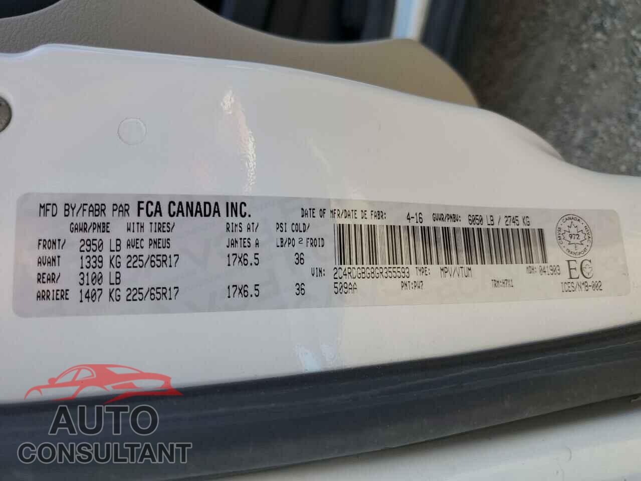 DODGE CARAVAN 2016 - 2C4RDGBG8GR355593