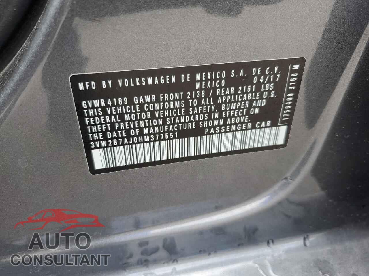 VOLKSWAGEN JETTA 2017 - 3VW2B7AJ0HM377551