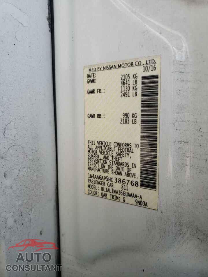 NISSAN MAXIMA 2017 - 1N4AA6AP5HC386768