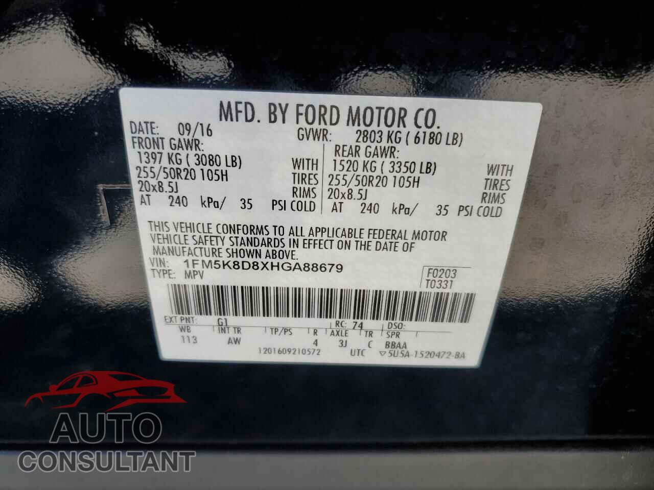 FORD EXPLORER 2017 - 1FM5K8D8XHGA88679