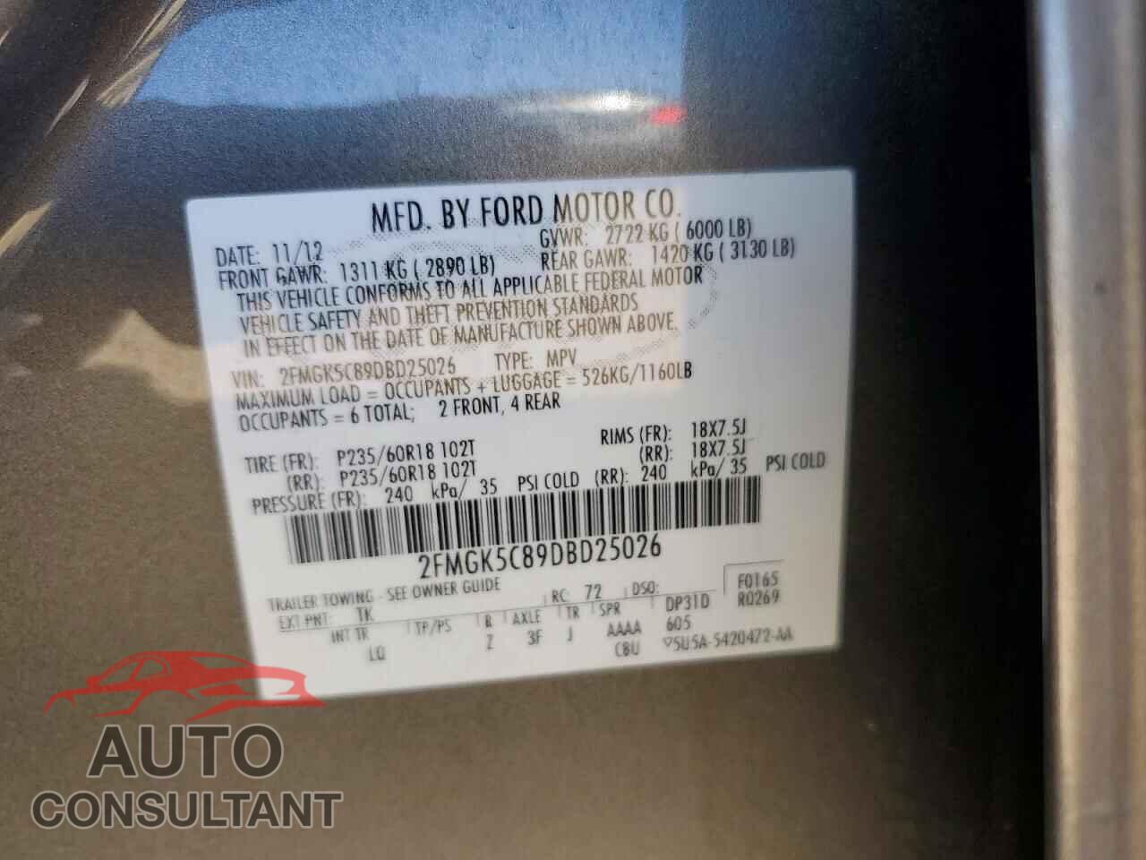 FORD FLEX 2013 - 2FMGK5C89DBD25026