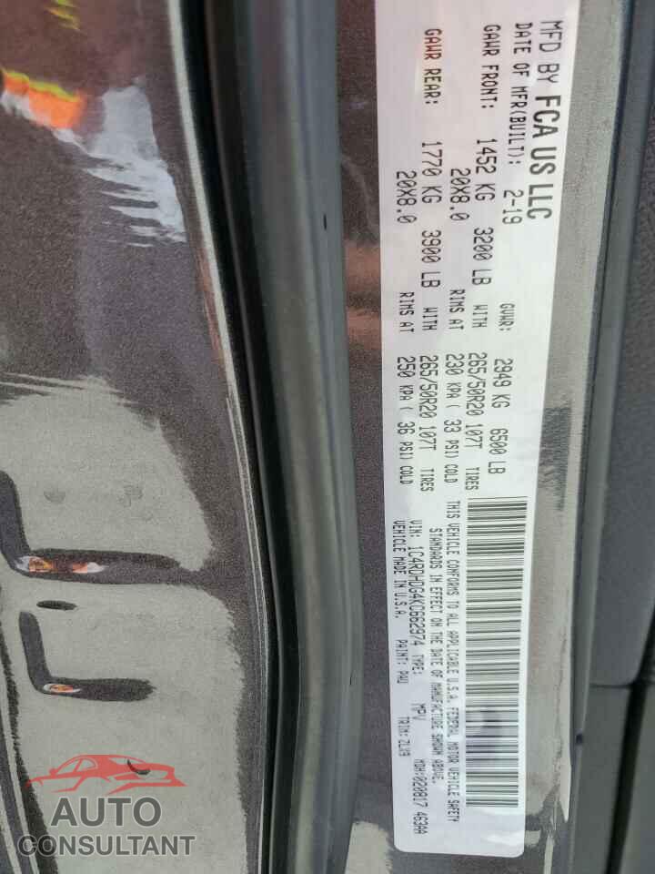 DODGE DURANGO 2019 - 1C4RDHDG4KC662974