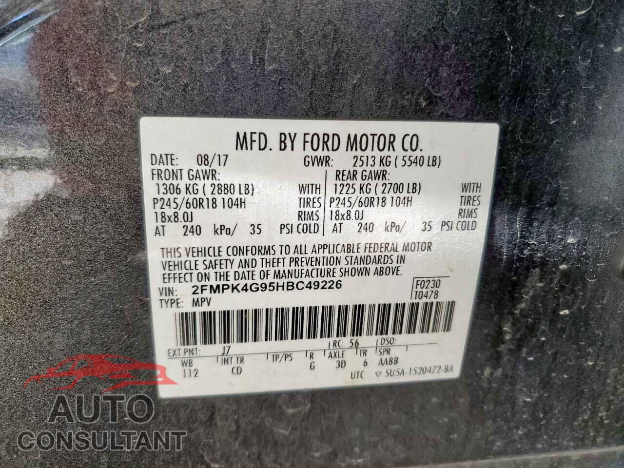 FORD EDGE 2017 - 2FMPK4G95HBC49226