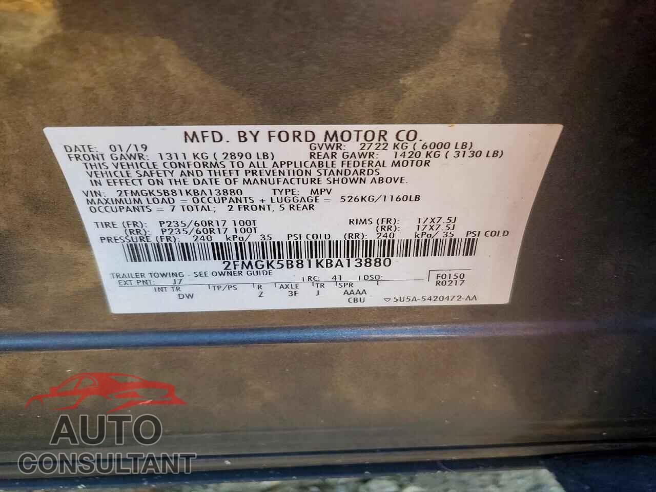 FORD FLEX 2019 - 2FMGK5B81KBA13880