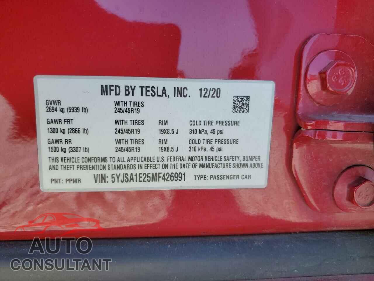 TESLA MODEL S 2021 - 5YJSA1E25MF426991