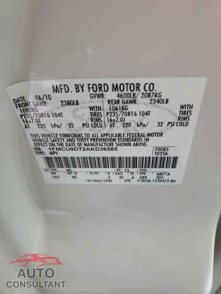 FORD ESCAPE 2010 - 1FMCU9D72AKD36585