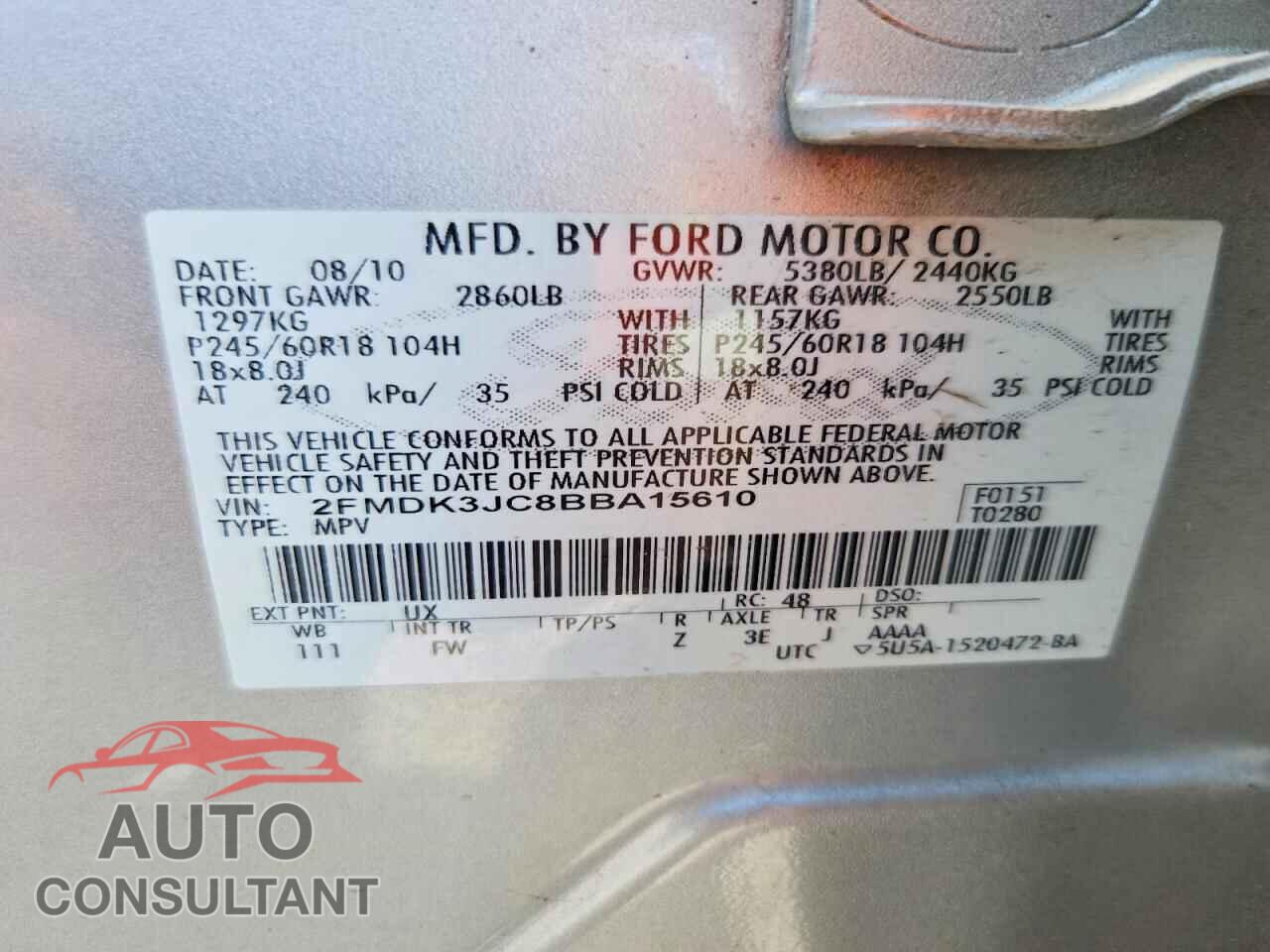 FORD EDGE 2011 - 2FMDK3JC8BBA15610