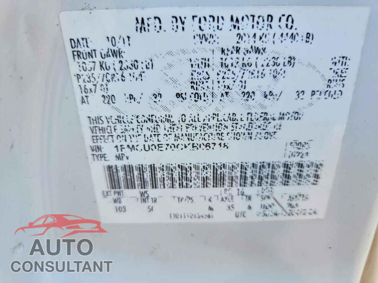 FORD ESCAPE 2012 - 1FMCU0E70CKB06718