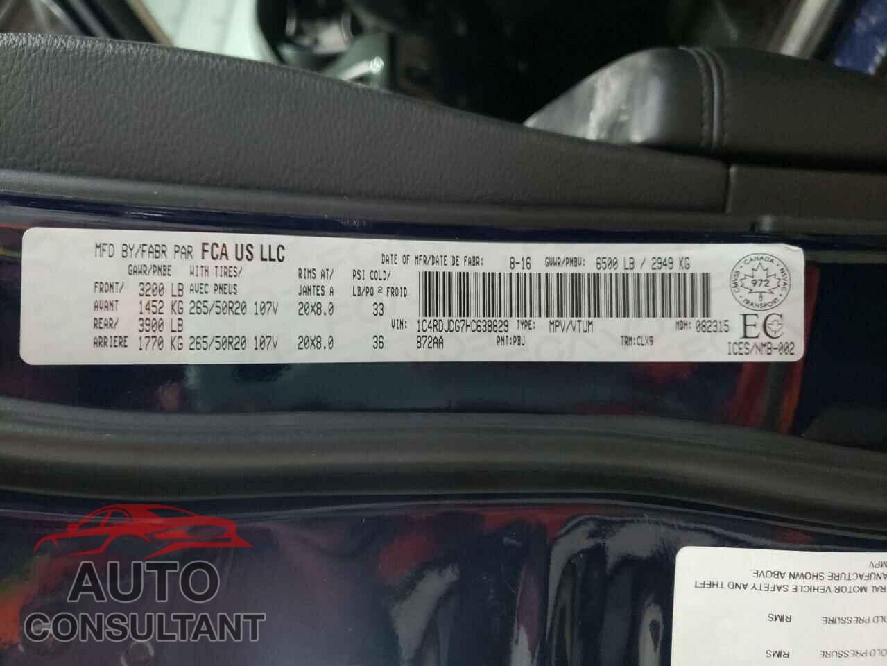 DODGE DURANGO 2017 - 1C4RDJDG7HC638829