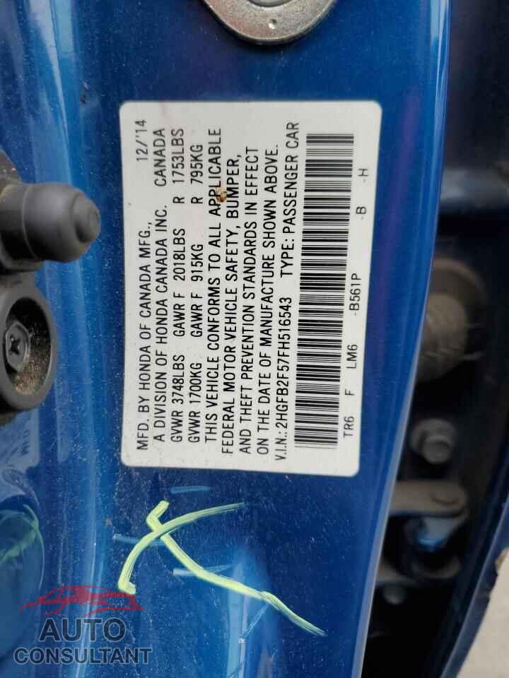 HONDA CIVIC 2015 - 2HGFB2F57FH516543