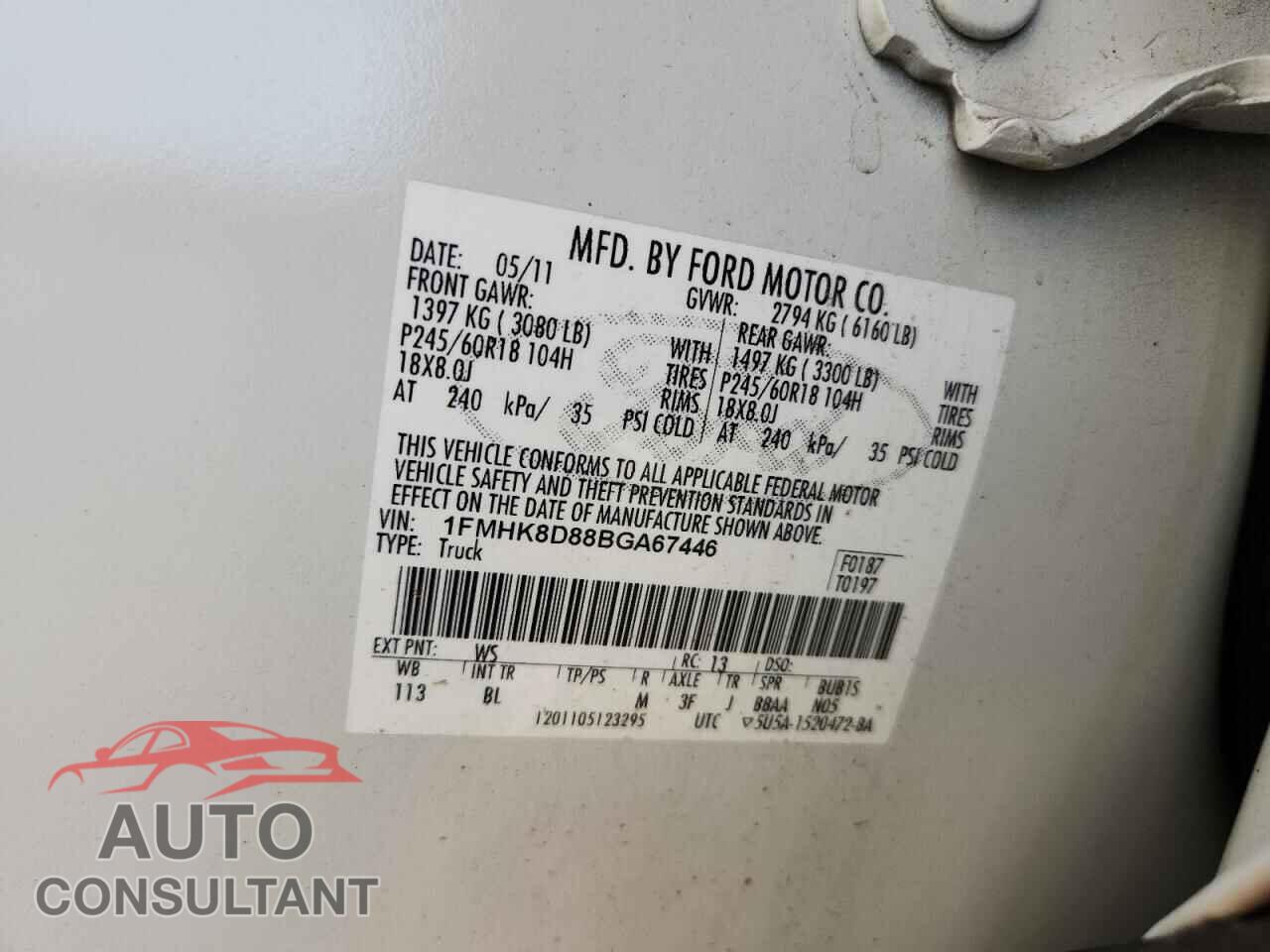 FORD EXPLORER 2011 - 1FMHK8D88BGA67446