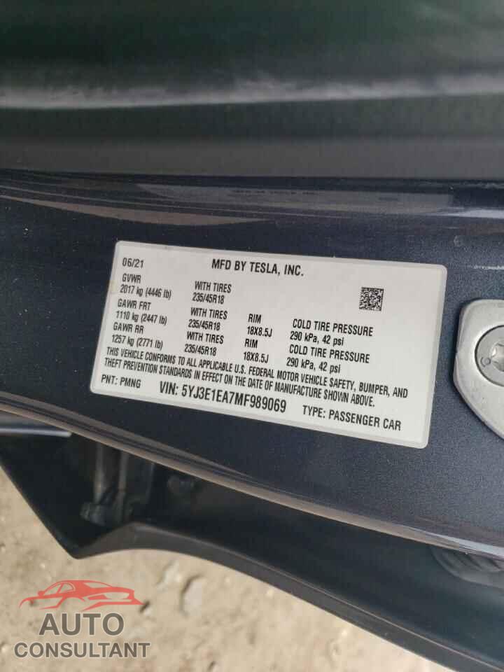 TESLA MODEL 3 2021 - 5YJ3E1EA7MF989069