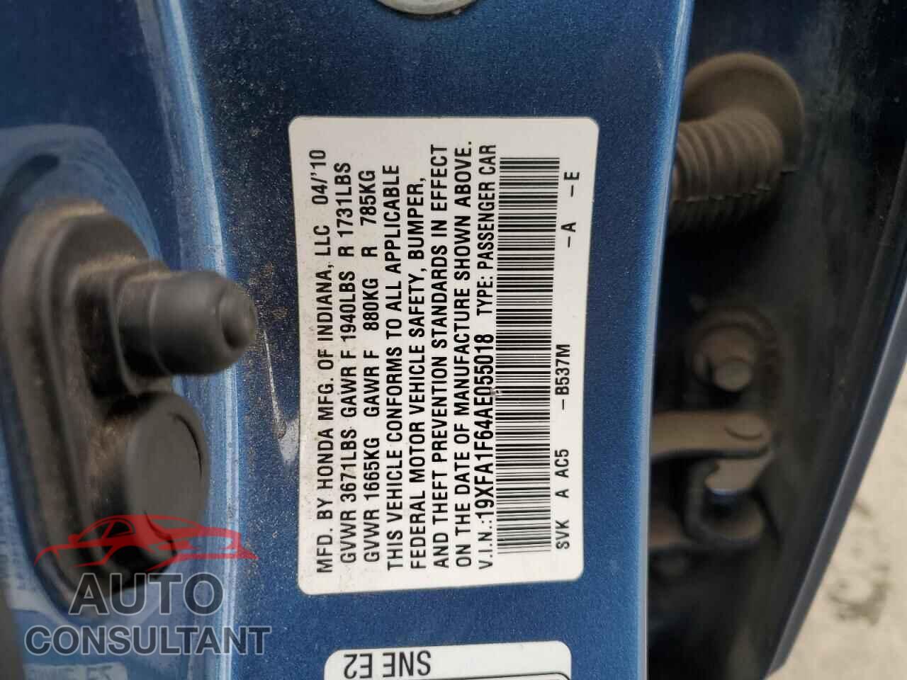 HONDA CIVIC 2010 - 19XFA1F64AE055018