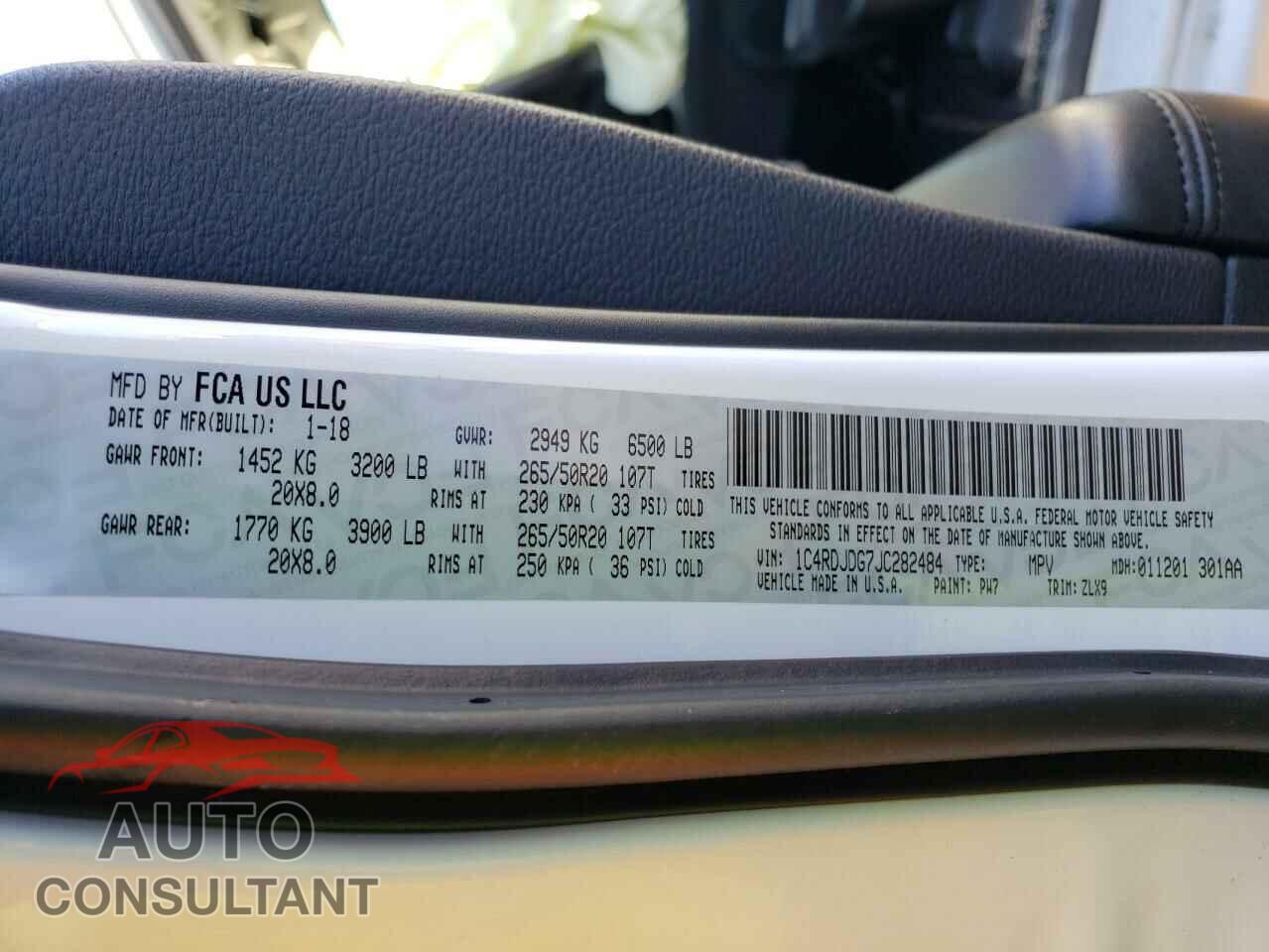 DODGE DURANGO 2018 - 1C4RDJDG7JC282484