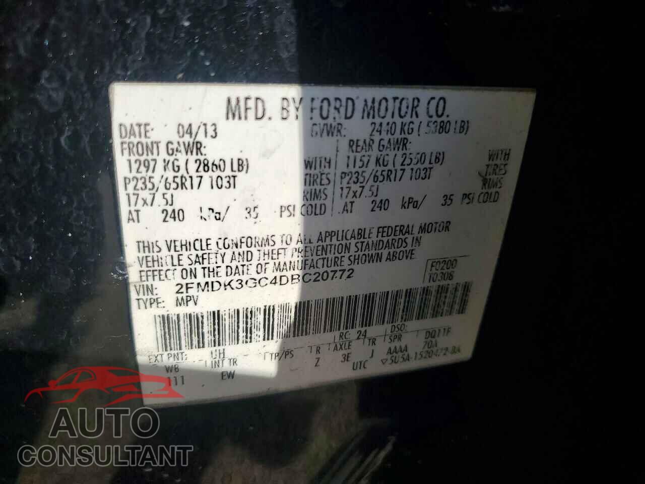 FORD EDGE 2013 - 2FMDK3GC4DBC20772