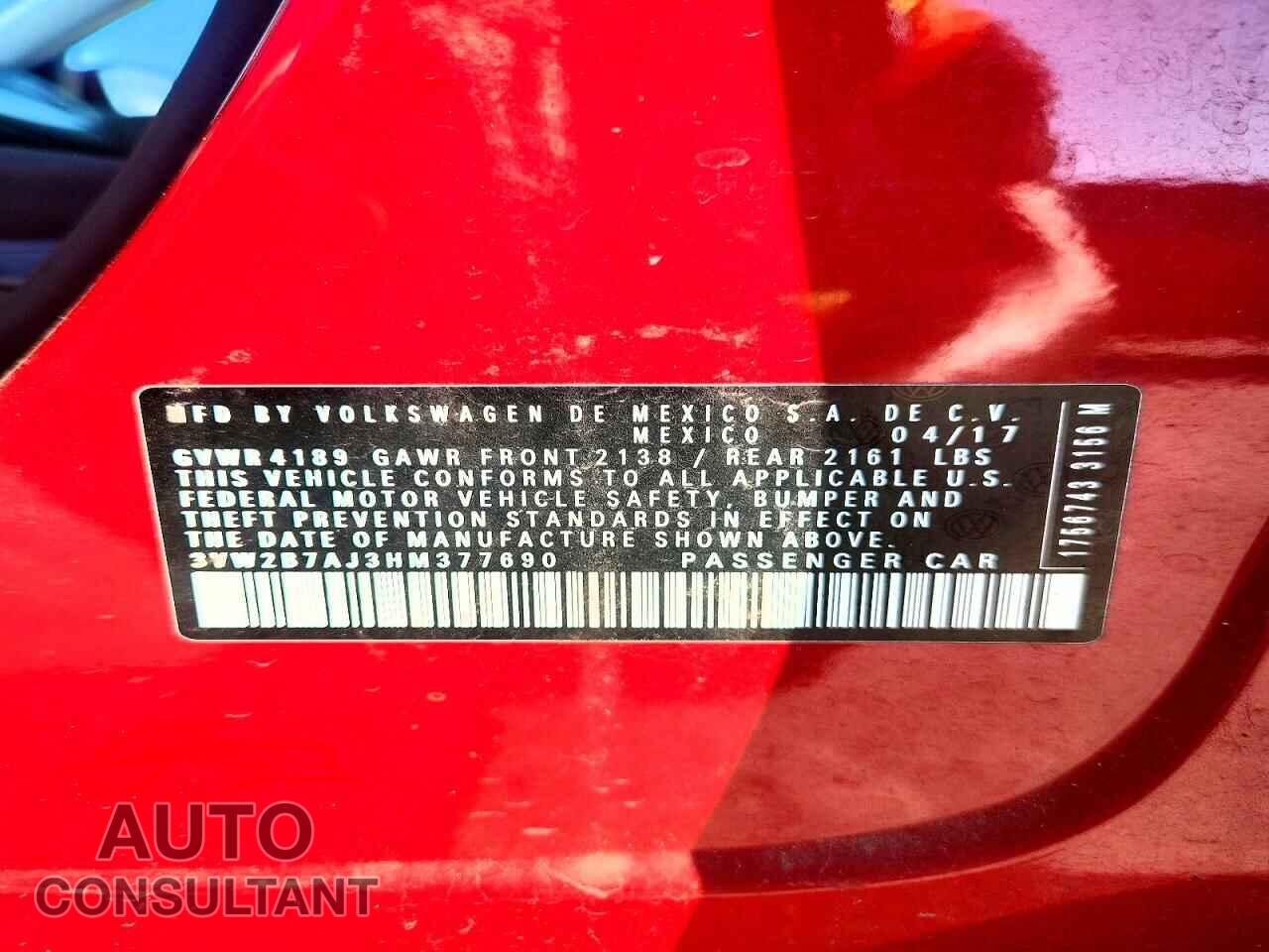 VOLKSWAGEN JETTA 2017 - 3VW2B7AJ3HM377690
