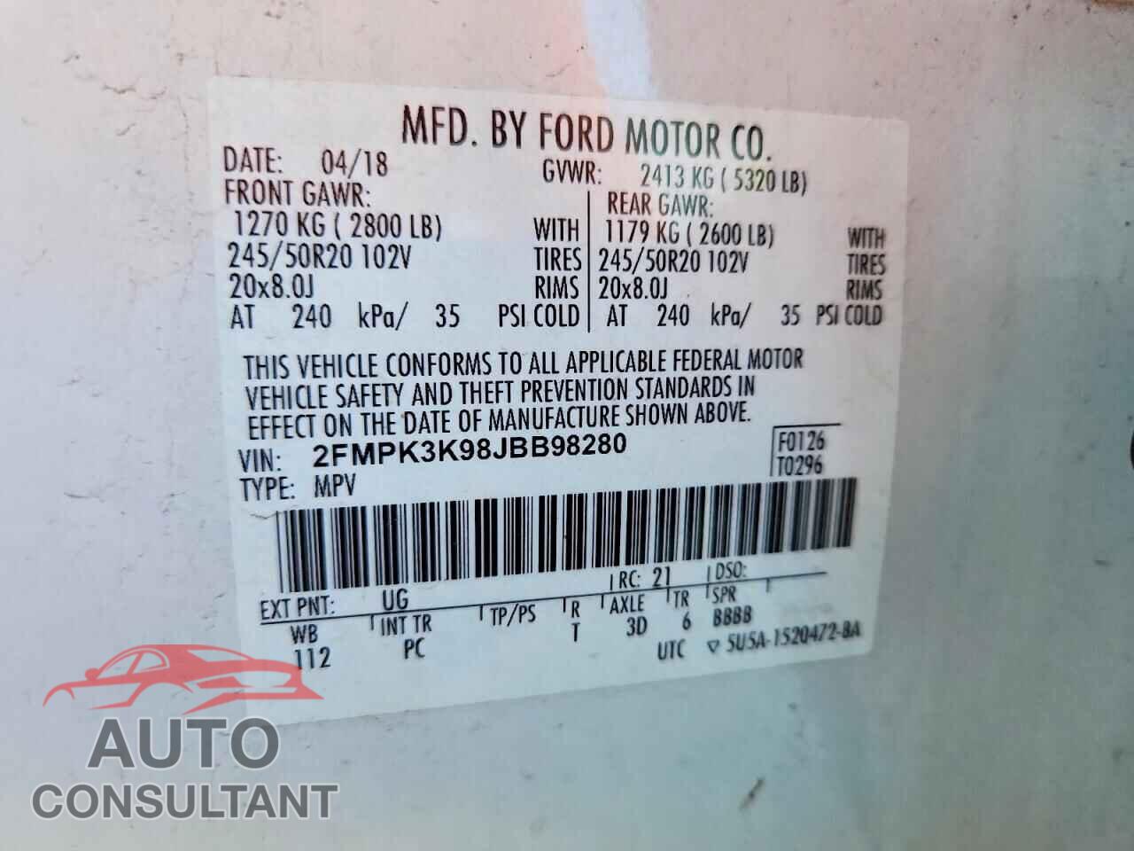 FORD EDGE 2018 - 2FMPK3K98JBB98280