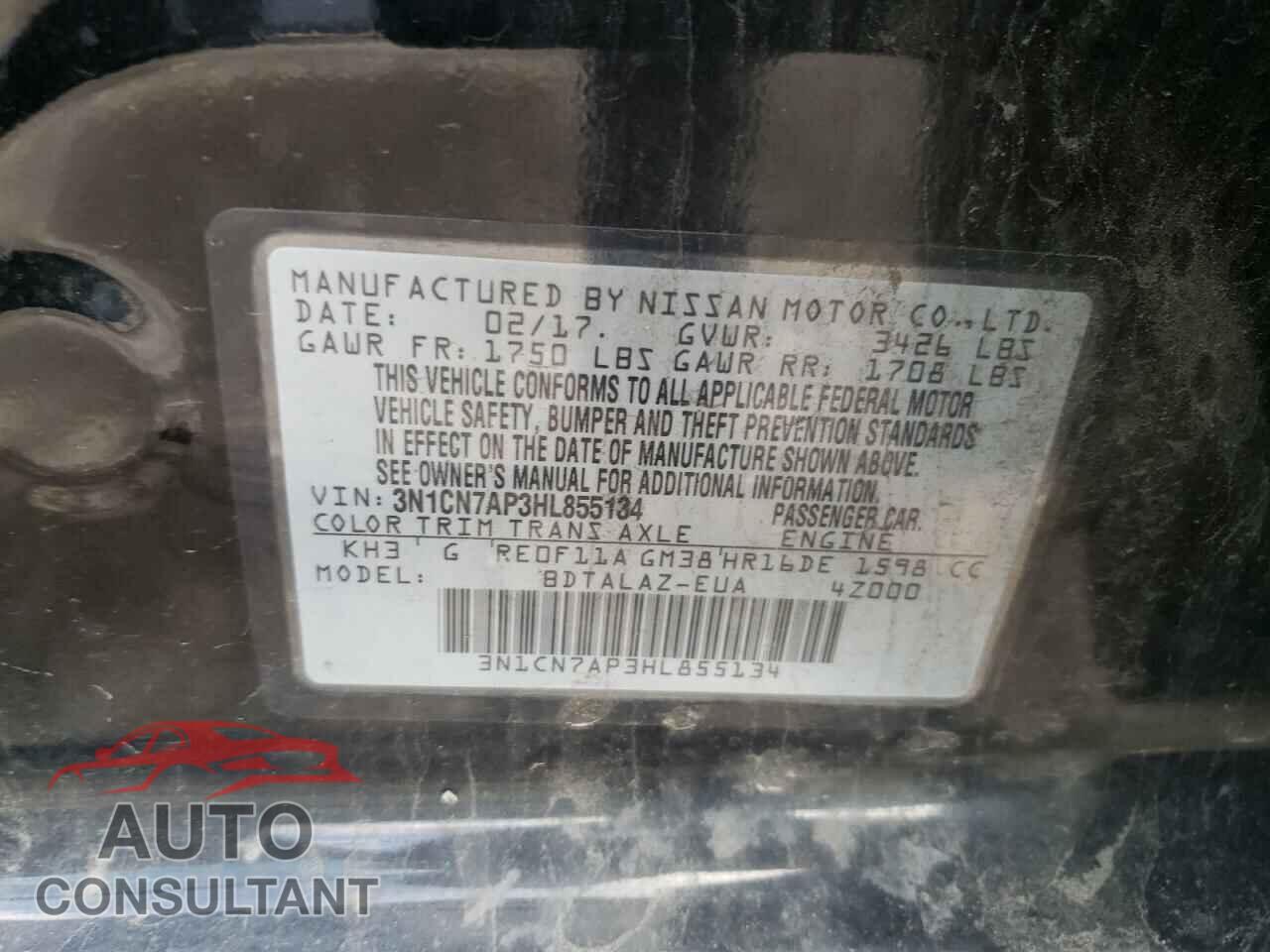 NISSAN VERSA 2017 - 3N1CN7AP3HL855134